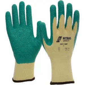 Nitras, Gants de protection, GRIP, gants en latex, polyester, jaune, enduction latex, vert (code couleur : 4330), partiellement (8, 9, 10, 11) pas cher