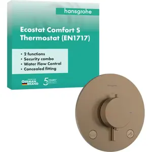 hansgrohe Ecostat Comfort S - Inbouwthermostaat - 2 functies - Douche thermostaat - Zekerheidscombinatie EN1717 - Brushed Bronze