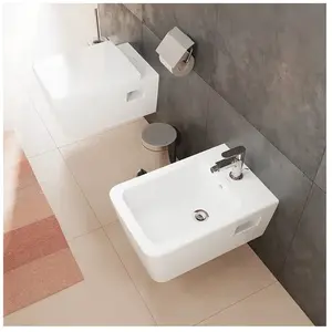hansgrohe, Cuvette toilettes + bidet, EluPura Original Q bidet mural, SmartClean, 1 trou de robinetterie, avec trop-plein, 360x5 pas cher