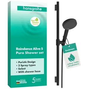 Hansgrohe Raindance alive 125 3 jet EcoSmart doucheset Puro S 65cm mat zwart pas cher