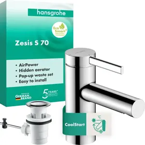 Hansgrohe - Zesis S - Wastafelmengkraan - Ééngreeps bediening - CoolStart energiebesparend - Push-open afvoer - 70mm maat - Chroom pas cher