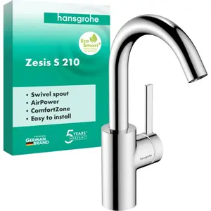 Hansgrohe - Zesis S - Wastafelmengkraan - Ééngreeps bediening - CoolStart energiebesparend - Met trekwaste - 210mm maat - Draaibare uitloop - Mat Zwart pas cher