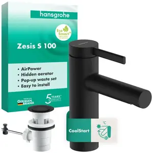 hansgrohe Zesis S - Wastafelmengkraan - Ééngreeps bediening - CoolStart energiebesparend - Met trekwaste - 100mm maat - Chroom
