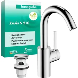 hansgrohe Zesis S - Wastafelmengkraan - Ééngreeps bediening - CoolStart energiebesparend - Zonder waste - 100mm maat - Chroom