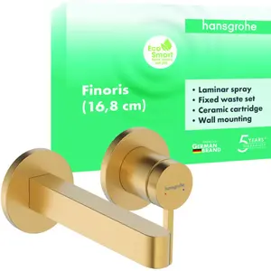 hansgrohe, Robinetterie de salle de bains, Finoris Mitigeur monocommandé pour lavabo encastré pour montage mural avec bec 16,5 cm, saillie 168