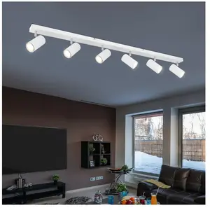 ETC-SHOP Plafonnier spot plafonnier 6 flammes spot blanc, spots mobiles, lampe de salon métal, 6x douilles GU10, LxPxH 115x6x12cm pas cher
