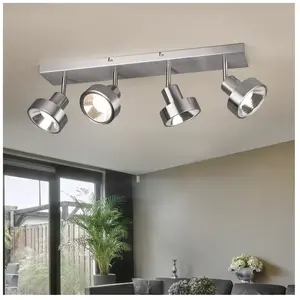 ETC-SHOP Plafonnier, barre Spot argent, lampe de salon, moderne, spots de plafond, 4 flammes, spot pivotant, métal mat, 4x douille GU10, LxPxH 60x16x19 cm pas cher