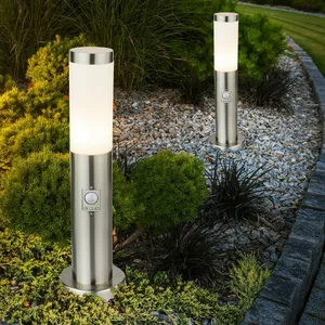 ETC-SHOP Borne E27 lampadaire jardin lumière extérieure détecteur de mouvement, étanche IP44, capteur, acier inoxydable argent opale, 1x douille E27, DxH pas cher