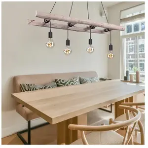 ETC-SHOP Plafonnier pendule rétro filament lampe suspendue échelle en bois dimmable dans un ensemble comprenant des ampoules led pas cher