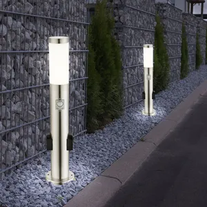 ETC-SHOP Lot de 2 lampes sur pied en acier inoxydable prises extérieures détecteur de mouvement chemin de jardin lumière argent pas cher