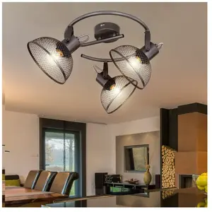ETC-SHOP Plafonnier spot 3 flammes, plafonnier orientable, abat-jour grillagé, métal, 3x douilles E27, DxH 30x20,6 cm pas cher