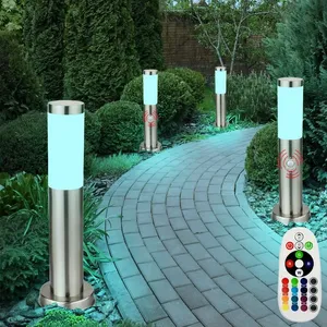 ETC-SHOP Ensemble de 4 lampes sur pied d'extérieur à led rvb télécommande dimmable détecteur de mouvement en acier inoxydable lumières de chemin de jardin pas cher