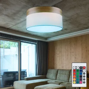 Etc-shop - Plafonnier couloir textile abat-jour lampe bois beige téléc...