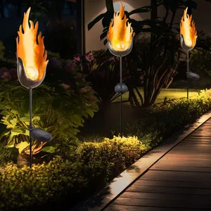 ETC-SHOP Lot de 3 LED solaire extérieur plug lumières balcon verre boule lampes feu flamme effet terre pic pas cher