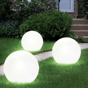 ETC-SHOP Lot de 3 lampes boules solaires à led pour allée de jardin, éclairage de piquet de terrasse, blanc pas cher