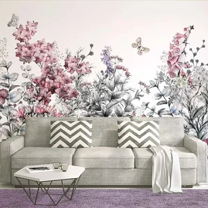 Behang met aquarelbloemen, Vliesbehang in saliegroen roze, Fotobehang ...