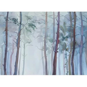 Aquarel bos behang, 3D behang met bomen, vliesbehang in grijsblauw, aq... pas cher