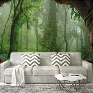 3D behang, Groen fotobehang met jungle motief, Jungle behang in groen,... pas cher