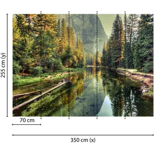 Groen fotobehang bergen bos, 3D behang met landschap, 3.50 x 2.55 m, BRICOFLOR.nl pas cher