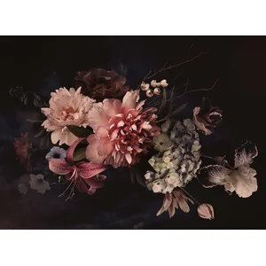 Muurschildering met rozen hortensia's en lelies, Bloemen behang zwarte... pas cher