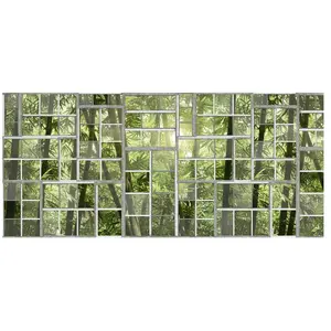 A.S. CREATIONS Papier peint panoramique trompe l'oeil jungle & fenêtre Tapisserie panoramique verte forêt de bambous Papier peint panoramique idéal cuisine pas cher