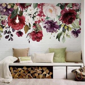 Fotobehang met bloemen, Stenen behang wit, Vliesbehang met bloemen in wit rood, Stenen behang, 3,5 x 2,55 m, BRICOFLOR.nl pas cher