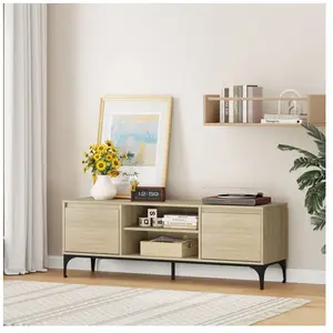 EN.CASA Meuble TV Kistiandi 140 x 40 x 50 cm effet chêne clair pas cher