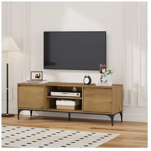 EN.CASA Meuble TV Kistiandi 140 x 40 x 50 cm effet chêne foncé pas cher