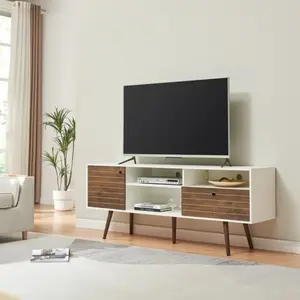 EN.CASA Meuble TV Vare 165 x 40 x 66 cm blanc effet noyer pas cher