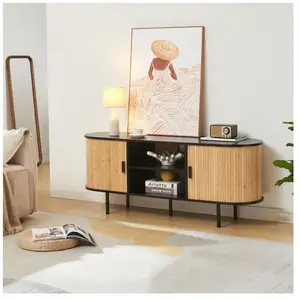 EN.CASA Meuble TV Tvedestrand bamboo 140 x 40 x 55 cm naturel noir pas cher