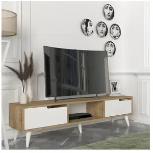 EN.CASA Meuble TV Kullila 160 x 35 x 40 cm effet chêne / blanc pas cher