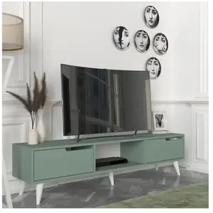 EN.CASA Meuble TV Kullila 160 x 35 x 40 cm vert / blanc pas cher