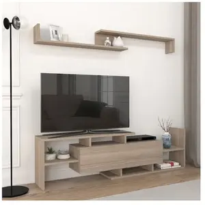 EN.CASA Meuble TV avec étagère murale Liksefte 154 x 28 x 42 cm effet chêne pas cher