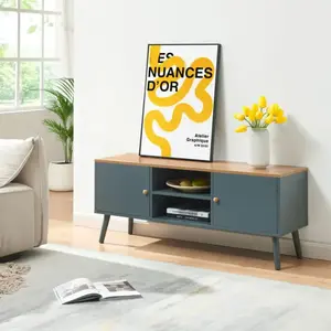 EN.CASA Meuble TV Reyljand 120 x 35 x 50 cm gris effet chêne pas cher