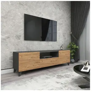 EN.CASA Meuble TV Torsby à portes avec espace de rangement 46 x 140 x 30 cm anthracite effet chêne pas cher