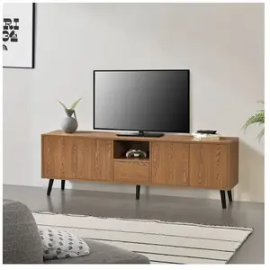 Meuble TV Hedemora 140 x 30 x 46 cm Effet Bois Foncé - EN.CASA - Salon... pas cher