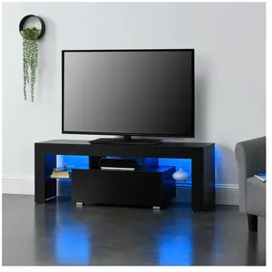 Meuble TV Grimsey  LED Panneaux de Particules 130 x 35 x 45 cm Multicolore Noir [en.casa] pas cher