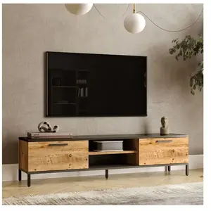 Meuble TV - EN.CASA - Lempäälä - 2 portes - effet bois de pin - anthra... pas cher