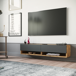 Meuble TV - EN.CASA - Laitila - Bois de pin - Anthracite pas cher