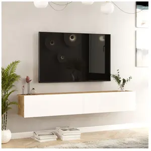 Meuble TV - EN.CASA - Lapinlahti - 2 portes - Bois de pin - Blanc pas cher