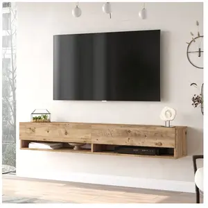 Meuble TV Laitila à 2 portes 29,5 x 180 x 31,5 cm effet bois de pin [en.casa] pas cher