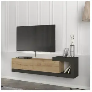 EN.CASA Meuble TV mural Luhanka 150 x 30 x 39 cm effet chêne anthracite pas cher
