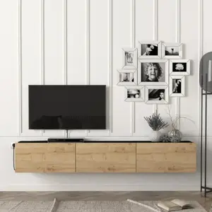 EN.CASA Meuble TV Vihti 180 x 31 x 30 cm noir effet chêne pas cher
