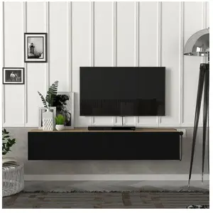 EN.CASA Meuble TV Toivakka 135 x 31 x 25 cm effet chêne et noir pas cher