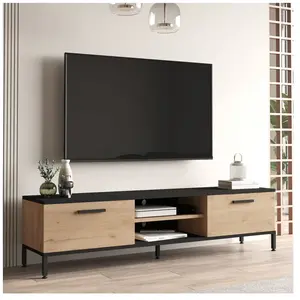 Meuble TV - EN.CASA - Lempäälä - 2 portes - effet chêne noir pas cher