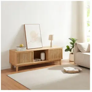 EN.CASA Meuble TV Ypäjä 150 x 42 x 50 cm bambou naturel pas cher