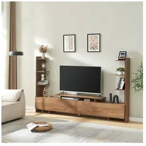 EN.CASA Meuble TV Rauki avec étagères latérales effet noyer pas cher