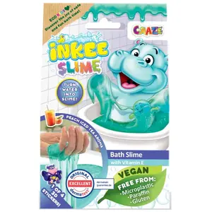 INKEE Slime de bain vert avec parfum pêche, transforme l'eau en slime, comprend un autocollant de la collection Hippo (il y en a 4 à collectionner) pour 25 litres d'eauVendu paramazon