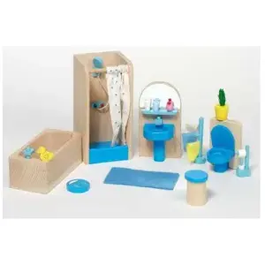 Goki - 51903 - Mobilier de salle de bain pour maison de poupées - 17 pièces pas cher