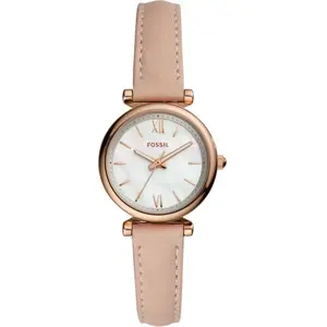 Montre Bracelet - FOSSIL - Montre Fossil Mini Carlie cuir rose poudré pas cher